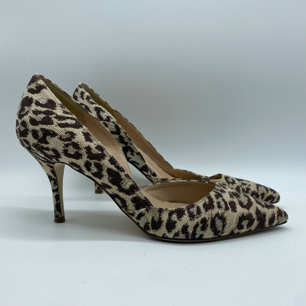J. Crew Colette D'Orsay Brown Tan Metallic Animal Print Point Toe Heels size 7.5